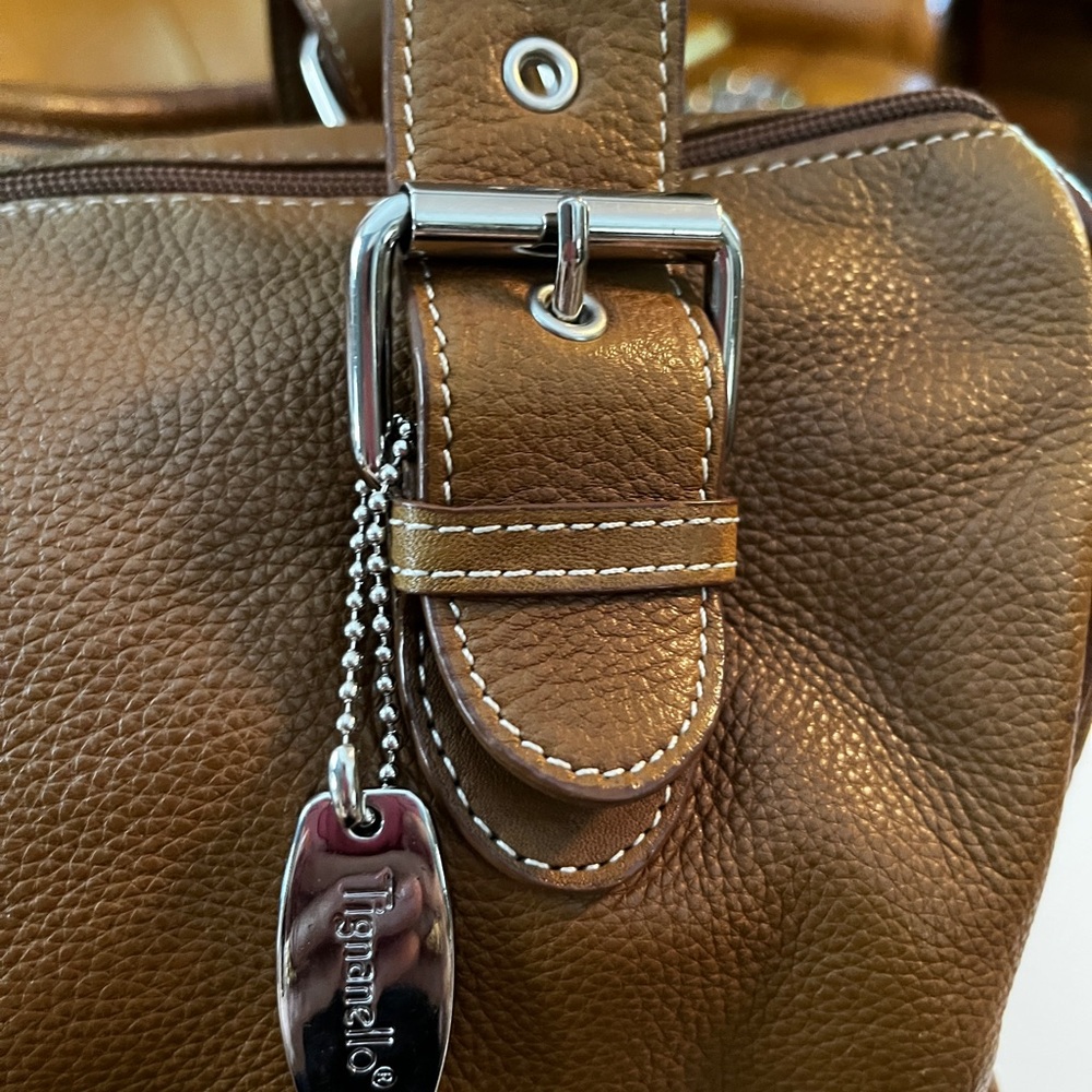 Tignanello Brown Leather Satchel with Silver Hardware 12” x 9” x 7”. - Picture 11 of 14